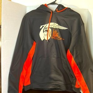 Harley Davidson Willie 75th anniversary cozy comfy  orange black hoodie biker